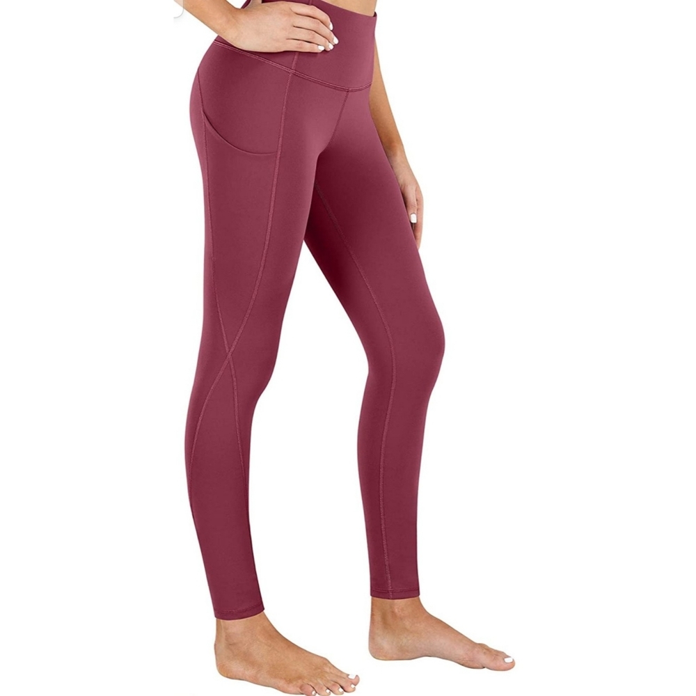 💃HP Burgundy yoga pants leggings skinny tummy control with pockets XXL